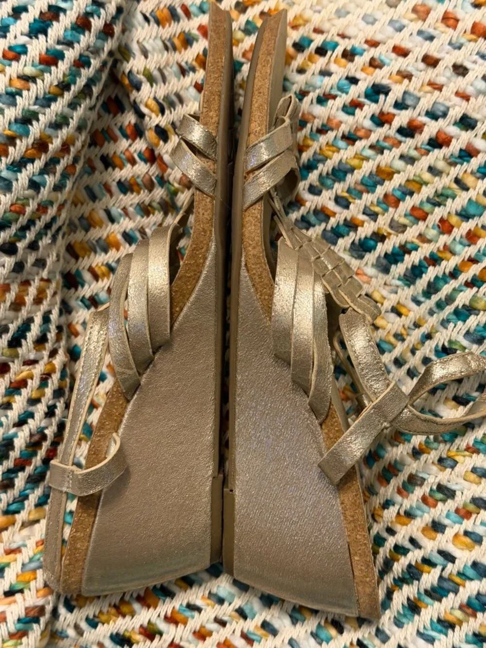 Anne Klein Metallic Wedge Sandals – Size 9 – Champagne Gold